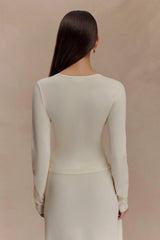 Miraby Front Ruched Knit Long Sleeve Top - Ivory