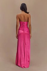 Serena Strapless Taffeta Maxi Dress - Crimson Pink