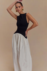 Acacia Contrast Sleeveless Maxi Dress - Black/White