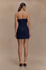 Raesha Frill Denim Mini Dress - Indigo Blue