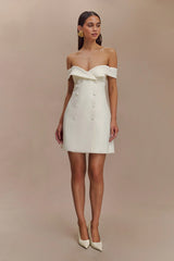 Noelle Off Shoulder Suiting Mini Dress - Ivory