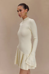 Blair Knit Mini Dress With Pleats - Ivory