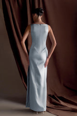 Violet Sleeveless Satin Maxi Dress - Frosted Blue