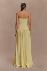 Maureen Cotton Shirring Maxi Dress - Lemon