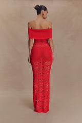 Solstice Off Shoulder Crochet Knit Maxi Dress - Blood Orange