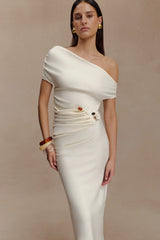 Kendra Scuba Jersey Midi Dress With Hardware - Ivory