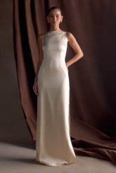 Violet Sleeveless Satin Maxi Dress - Blush Gold