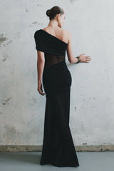 Dallas One Shoulder Mesh Maxi Dress - Black
