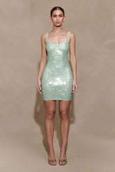 Jasmyn Hot Fix Mini Dress With Mesh Back - Mint