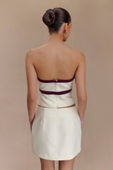 Aisha Strapless Suiting Top With Contrast Bows - Ivory