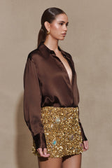 Porter Hand Beaded Mini Skirt - Gold