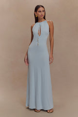 Beryl Slinky Maxi Dress With Pearls - Pale Blue