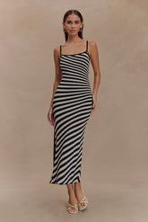 Raven Striped Knit Midi Dress - Black/White