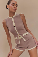 Julianne Contrast Knit Top - Pebble/Ivory