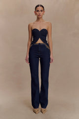 Meryl Lace Up Denim Jean - Indigo Blue