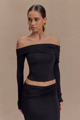 Judy Slinky And Mesh Off Shoulder Top - Black