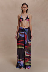 Rachel Chiffon Straight Leg Pants - Multi Fluid Reverie Print