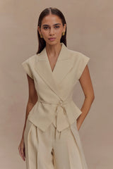 Andina Shortsleeve Linen Top - Natural Beige