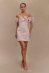 Rose Strapless Bow Mini Dress - Powder Pink