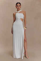 Lottie Slinky Maxi Dress With Split - White