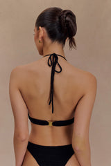 Rhiannon Floral Crochet Halter Bikini Top - Black And White