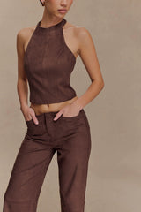 Logan Faux Suede Pants - Dark Chocolate