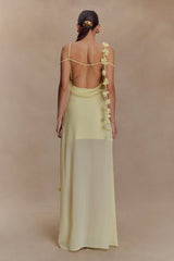 Rosalie Floral Chiffon Maxi Dress - Pastel Lemon