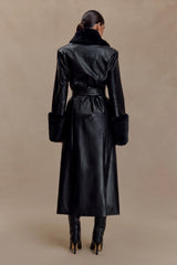 Bec Faux Leather Trench Coat With Faux Fur - Black