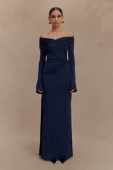 Therese Off Shoulder Ruched Maxi Dress - Navy