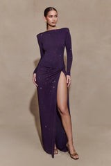 Deanna Long Sleeve Diamante Maxi Dress - Purple