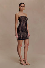 Jeannette Panelled Lace Mini Dress - Black