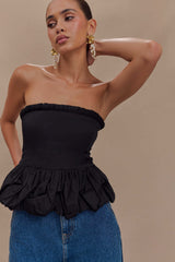 Cora Ruched Strapless Top - Black