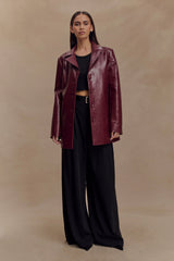 Deborah Faux Leather Coat - Cherry Red