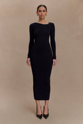 Culver Draped Twist Knit Midi Dress - Black