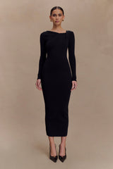 Culver Draped Twist Knit Midi Dress - Black