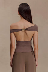 Carley Off Shoulder Knit Top - Cacao Brown
