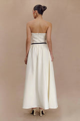 Penny Strapless Contrast Midi Dress - Ivory & Burgundy