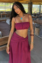 Scottie Shirred Linen Bandeau - Wine