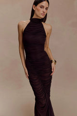 Matilda Ruched Mesh Maxi Skirt - Chocolate