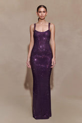 Jasmyn Hot Fix Maxi Dress With Mesh Back - Purple