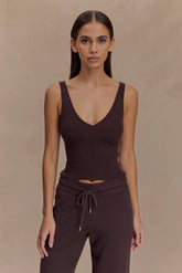 Natalya Ribbed Knit Cami Top - Dark Chocolate