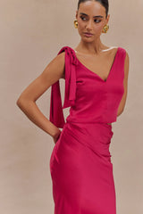 Nicola Satin Tie Sleeveless Top - Pink Cherry