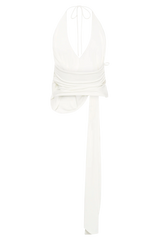 Tyla Draped Slinky Halter Top - White