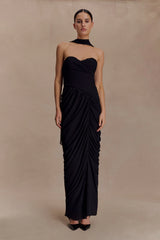 Micaela Chiffon Gathered Maxi Dress - Black