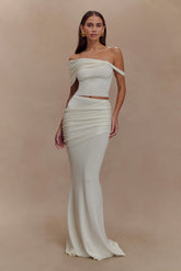 Irene Gathered Knit Maxi Skirt - Ivory