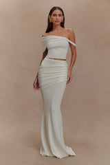 Irene Gathered Knit Maxi Skirt - Ivory