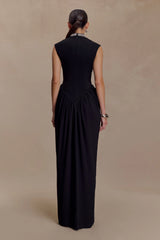 Elisa Diamante Neck Maxi Dress - Black