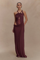Edwina Knotted Mesh Maxi Dress - Mahogany