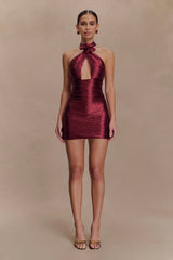 Nylah Beaded Halter Mini Dress - Burgundy