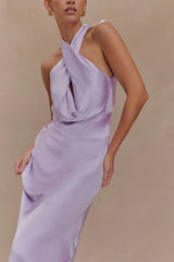 Phyllis Satin Halter Maxi Dress - Lilac